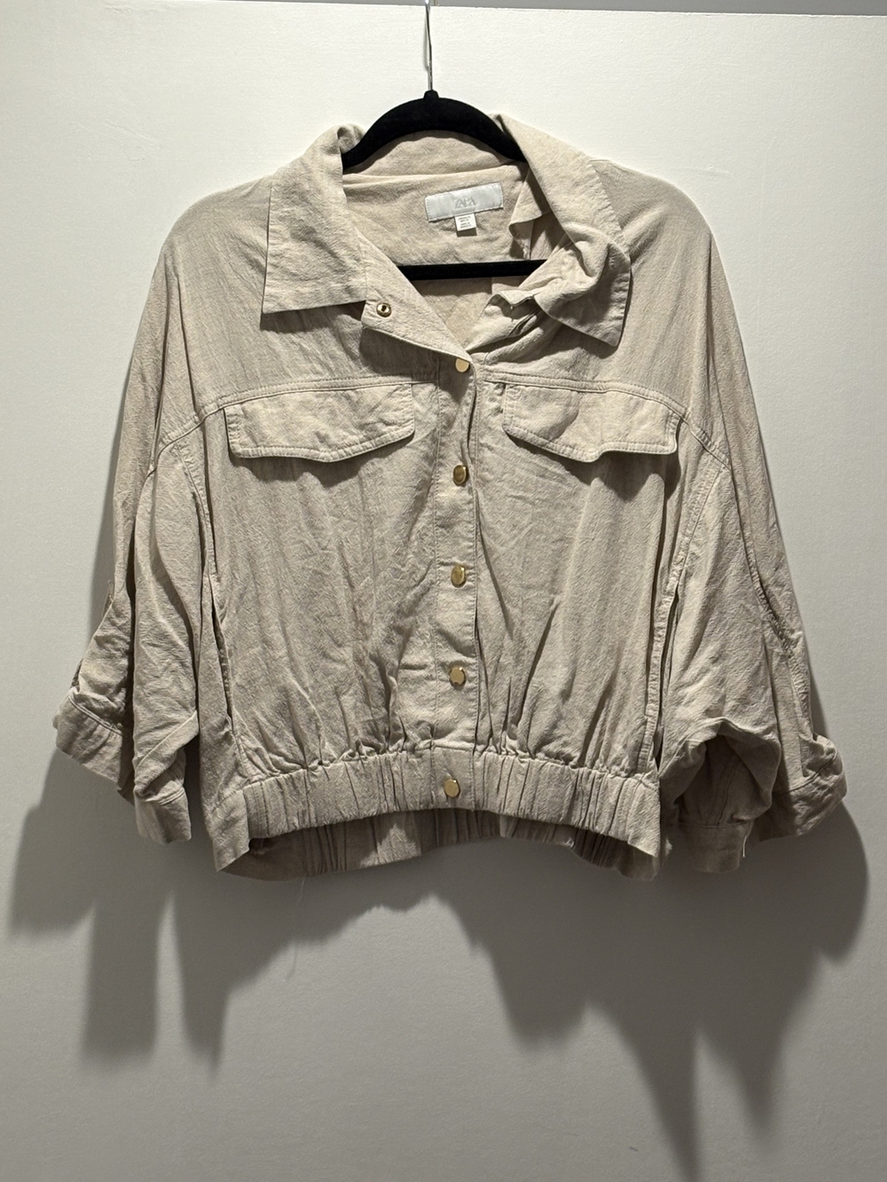 Zara Light Beige Cropped Button-Front Shirt Jacket And Pants